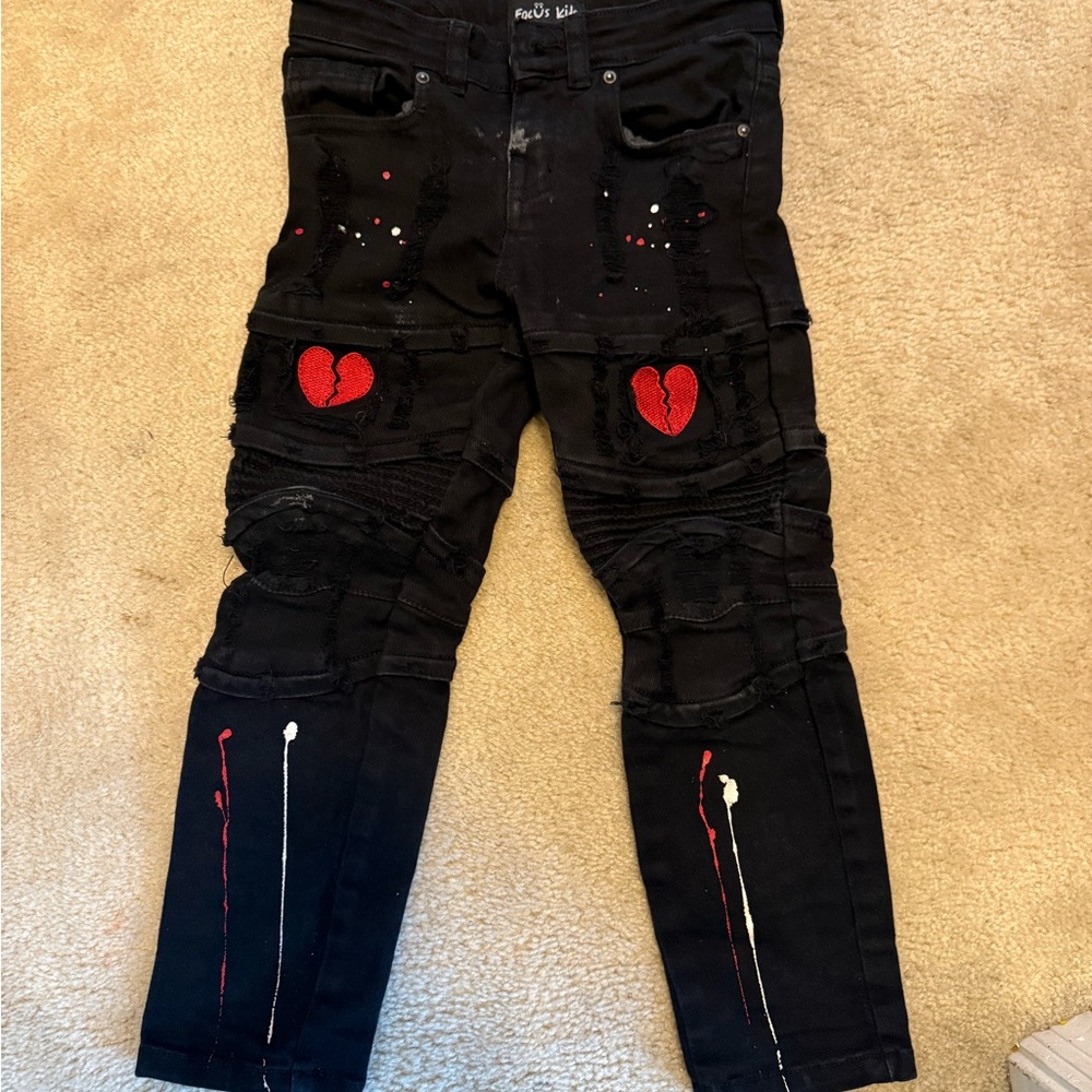 Boys Black Jeans with Red Heart Design